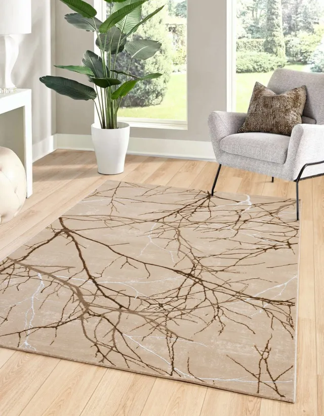flycarpets Minye Modern Vloerkleed Beige / Taupe - Laagpolig - 120x170 cm