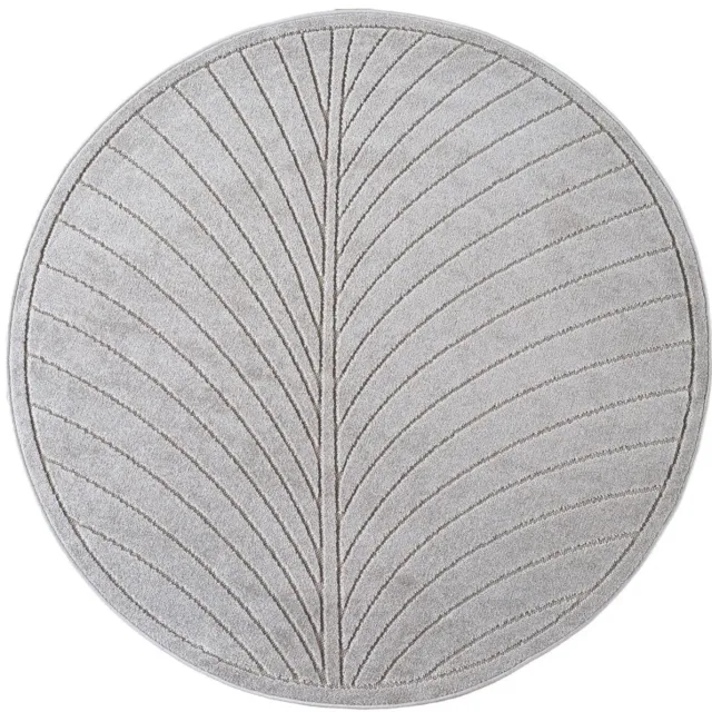 Dutch XXL Rond Buitenkleed | Nova | Palmblad | Zilver | 80x80 cm | Buitentapijt | Tuintapijt