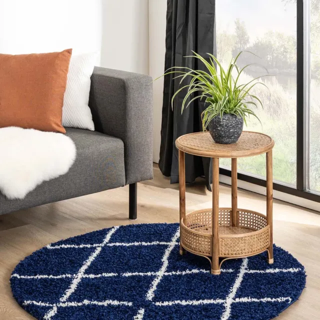 Boho&me Rond berber vloerkleed - Habitat marineblauw/wit 280