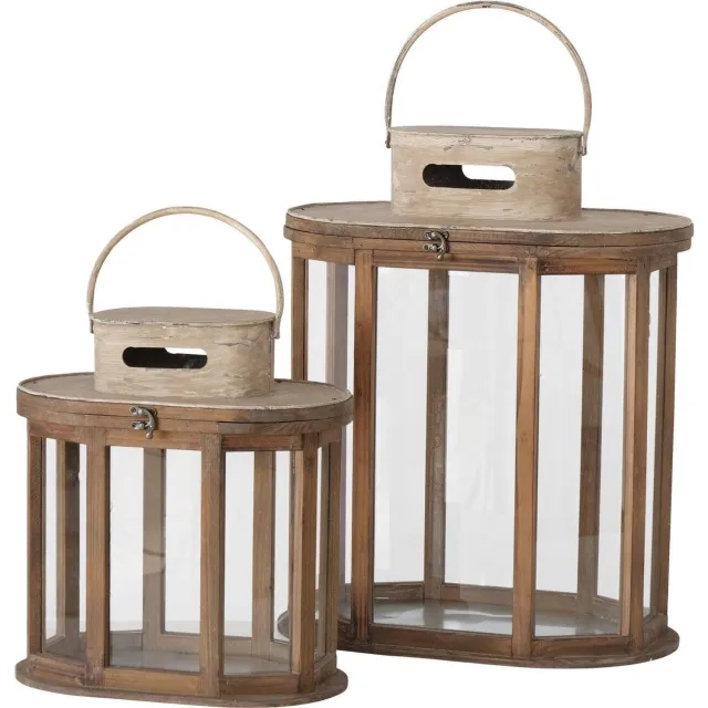 Boltze houten lantaarns Laurie - set van 2, bamboe, hoogte 38 en 56 cm Bruin