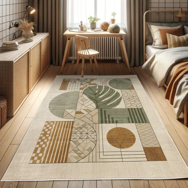 ABAKUHAUS Vloerkleed - Woonkamer Tapijt - Modern boho – 69 x 114 cm – wasbaar – tan Tan Ginger Laurel