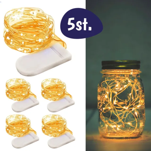 Happy Happenings Fairy Lights - 5 Stuks van 2m - Lichtjes Slinger - Warm Wit - Met Batterij - Kersverlichting op Batterij - Lichtsnoer - Lichtslinger - LED Lights - Draadverlichting - Bedroom Kamer Decoratie