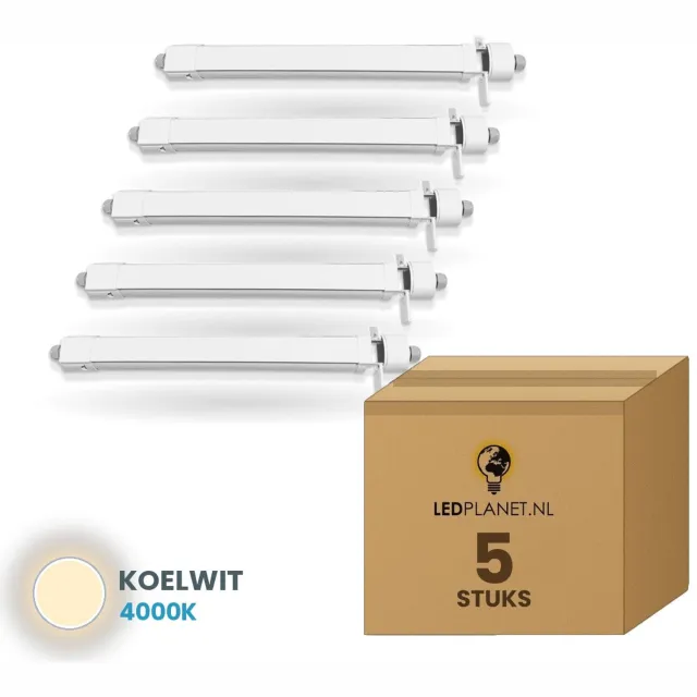Tsong LED TL armatuur tri-proof 120 cm - 5 stuks - 36W - Koelwit 4000K - 5.400 lm - 150 lm/W - instelbaar 20-36W - koppelbaar - IP65 - IK08 - 230V