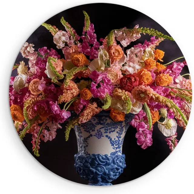Saammp Forex Muurcirkel - Abstracte Bloemen in Vaas - Natuur - Ø 40 - Wandcirkel - Wanddecoratie Cirkel - Muurdecoratie Woonkamer - Kantoor Decoratie