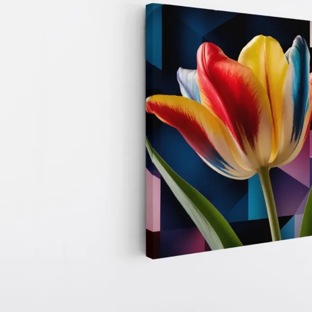 Saammp Canvas Schilderij - Gekleurde Tulp - Natuur - Abstract - 20x20 - Foto op canvas - Wanddecoratie - Muurdecoratie Woonkamer - Kantoor Decoratie Multicolor