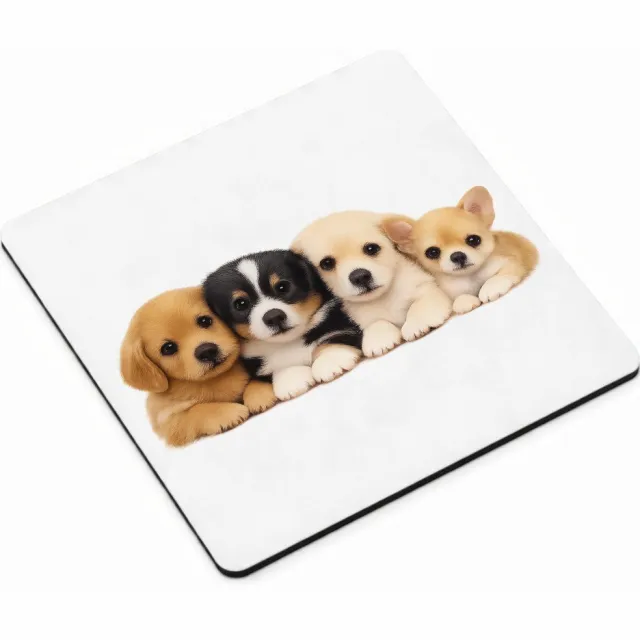 Mr Cadeautjes MDF magnetische fotolijst vierkant 9,5 - design Een vrolijke, zachte dierenprint met een compacte groep jong | cadeau Wit