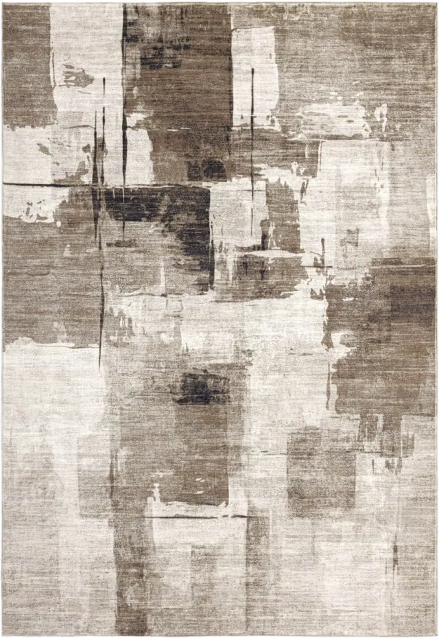 Padiro design laagpolig vloerkleed 80 x 150 cm - lichtbeige - modern abstract ontwerp - voor binnen en buiten - van polyester en katoen