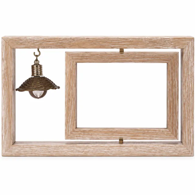 SWGOTA Dubbelzijdige draaibare fotolijst van massief hout - Liggend, binnenmaat 15,8 x 11,5 cm - Met hangend ornament - Zonder foto Lichtbruin