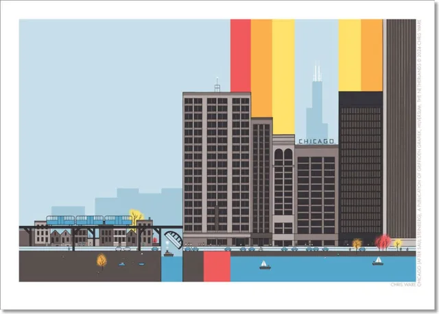Chris Ware Kunstposter Chicago (after Saul Steinberg) Multicolour