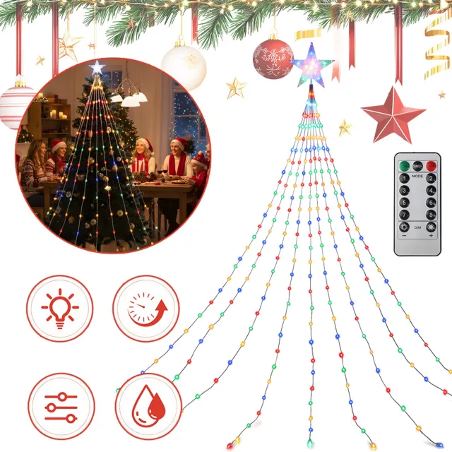 CHOOLY Kerstverlichting met 9 Snoeren 198 LED - Sfeerverlichting met Afstandsbediening 8 Lichtmodi 4 Helderheidsstanden Timer - USB Voeding - Voor Kerstmis Bruiloft Valentijnsdag