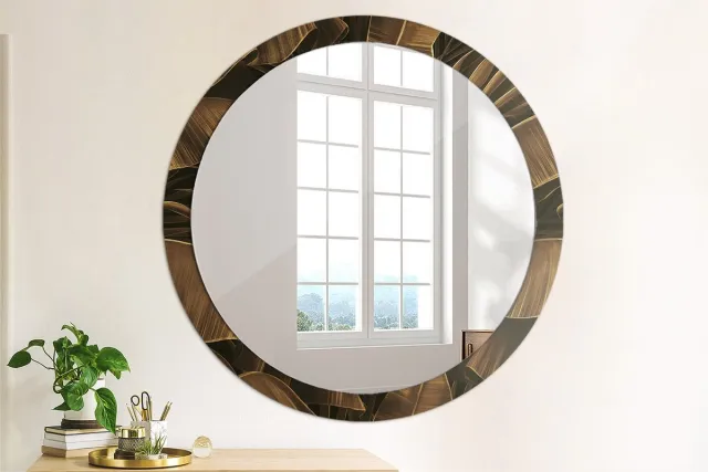 Coloray Bedrukte Spiegel - Bruine bananenbladeren Bedrukte Spiegel - 100 cm - Bruin Bedrukte Spiegel - Bedrukte Spiegel - Spiegel Met Bedrukte Lijst - Spiegel Met Decoratie Bruin Bruine bananenbladeren