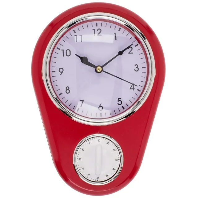 Duraxl Wandklok - Retro keukenklok - 60 minuten timer - Rood