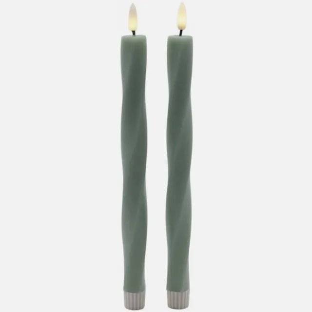Sirius Sille Twist Nordic LED Kaars – Dinerkaars / Draaikaars Ø2×25 cm – Sandy Green/turquoise/blauw/groen - 2 st Sandy Green - Sille twist