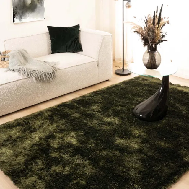 Tapeso Shaggy vloerkleed - Spark olijfgroen 80x150