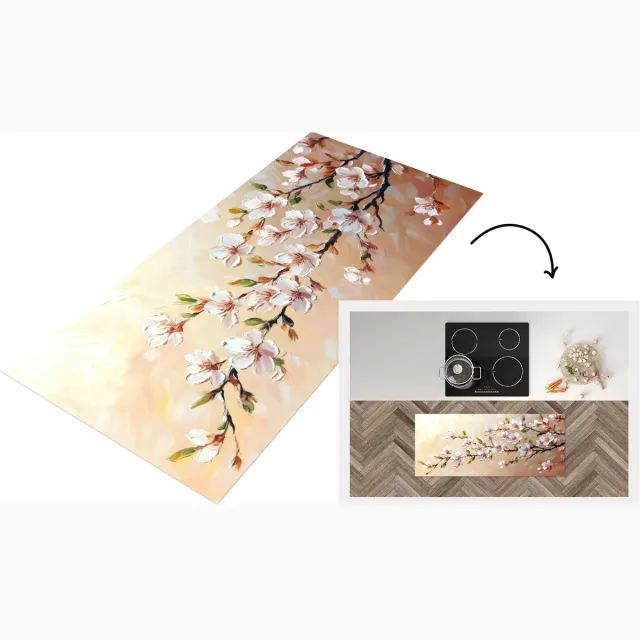 KitchenYeah Keukenloper - Keukenmat vinyl Bloesemtakken - Schilderachtig - Roze - Keukenmatten loper - Keuken vloerkleed tapijt