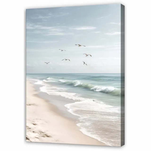 WALLARENA Schilderij op Canvas 80x120 cm - Schilderijen - Canvas schilderij - Strand motif - Voor de slaapkamer van de salon - Op het doek Blauw