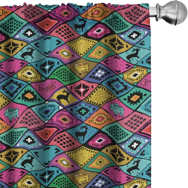 ABAKUHAUS Gordijnset Boho patchwork 2x75x175 cm – verduisterend Mehrfarbig