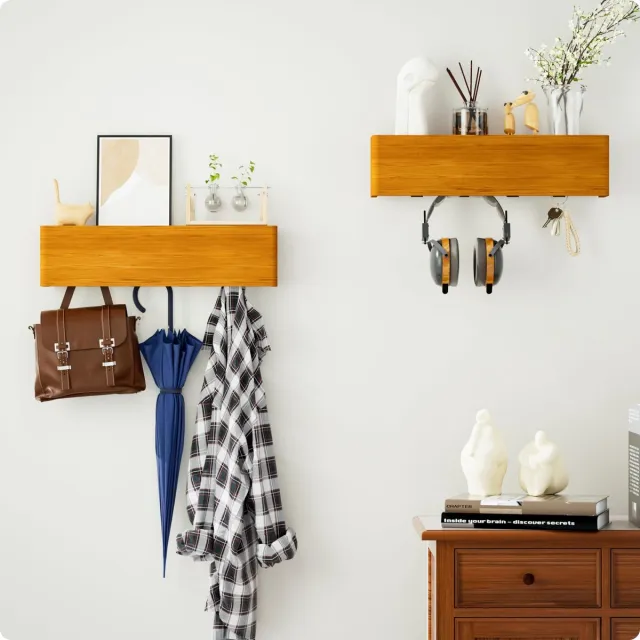 Unyqoos Ruimtebesparende wandgarderobe met plank en verborgen haken voor elke kamer bruin