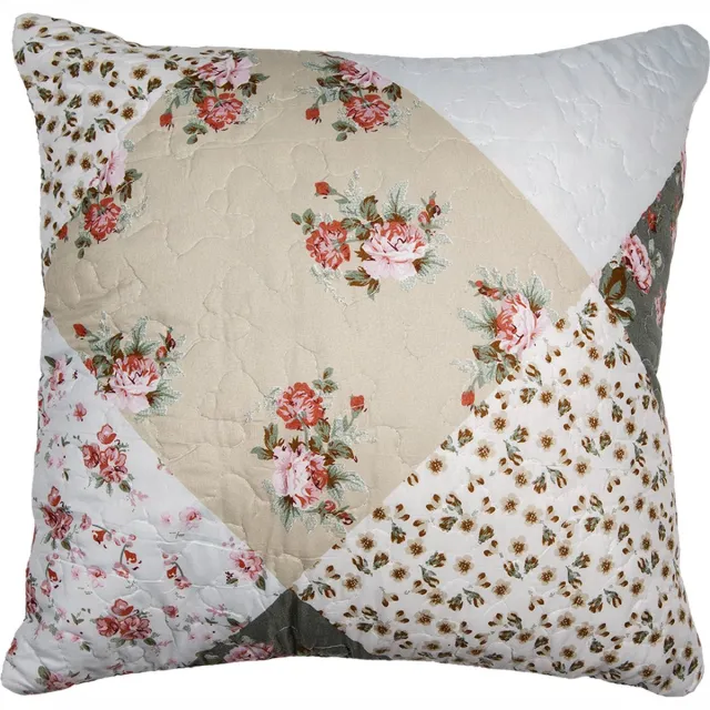Clayre & Eef Kussenhoes 40x40 cm Groen Beige Polyester Bloemen