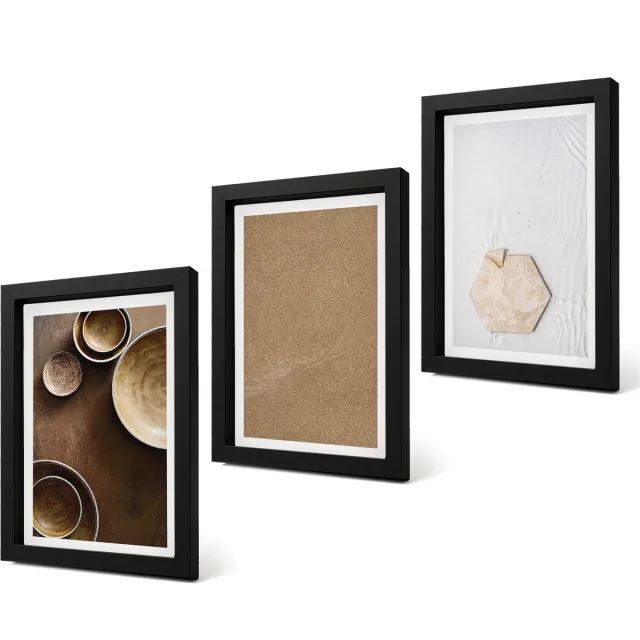 Coloray 4-Delige Schilderij Set - Minimalistische texturen in warme kleuren - 20 x 30 cm - Moderne Wanddecoratie - Woonkamer Zwarte lijst