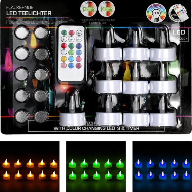 Cepewa LED LED theelichtjes -10x - gekleurd - 3,5 cm - afstandsbediening - waxinelichtjes - multicolour - kaarsjes