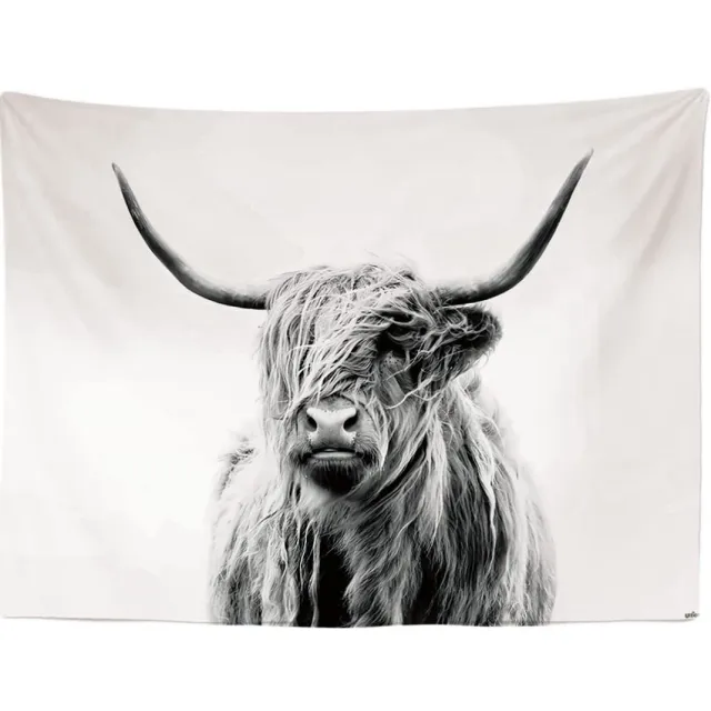 Ibenzoa Groot wandtapijt met Schotse Hooglander print voor stijlvolle interieurdecoratie zwart wit
