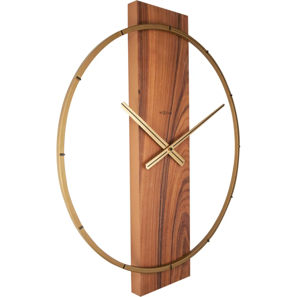 NeXtime Wandklok - 50,8 x 58,2 x 4,3 cm - Hout/Staal bruin, foto 2