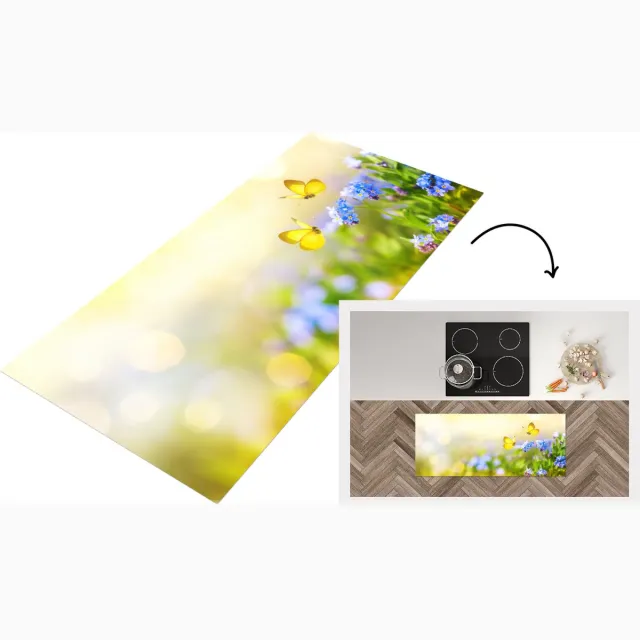 KitchenYeah Keukenloper - Loper keuken - Vergeet me niet - Vlinders - Lente - Keukenloper vinyl Multicolor