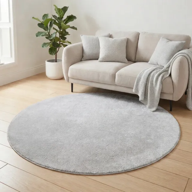 flycarpets Rond Malaga Wasbaar Vloerkleed - Zilver - 200x200 cm Grijs