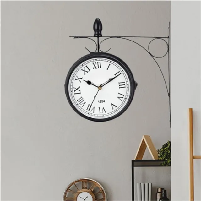 BOG 8 Inch Dubbelzijdige Waterdichte Wandklok - Ronde Decoratieve Klok Voor Binnen En Buiten - Geschikt Voor Woonkamer Balkon Tuin En Porch ZWART