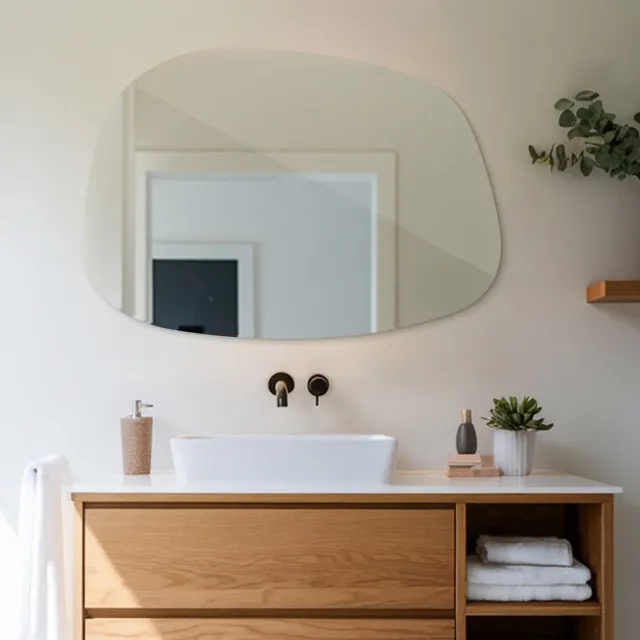 Coloray Abstracte Ronde Spiegel – Organische Wandspiegel met Artistiek Design, Hoogwaardig Glas en Moderne Vorm – Perfect voor Woonkamer, Hal of Slaapkamer - 49 cm x 34 cm Zwart