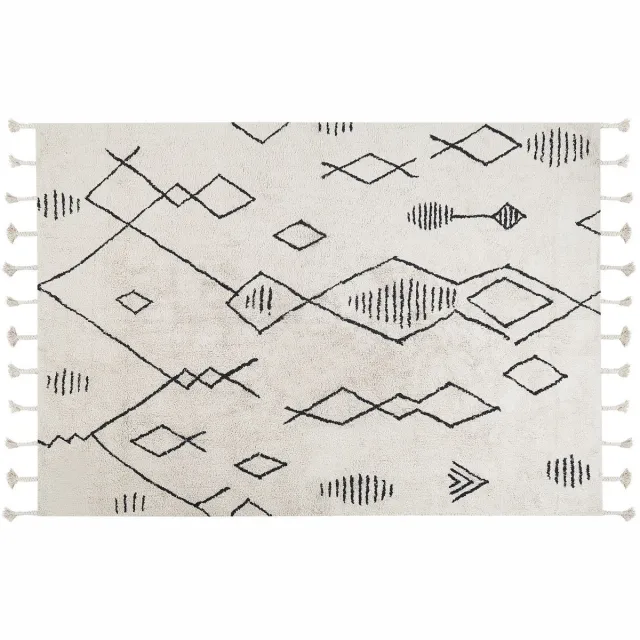 Beliani KEBIR - Laagpolig vloerkleed - Gebroken wit - 140 x 200 cm - Katoen