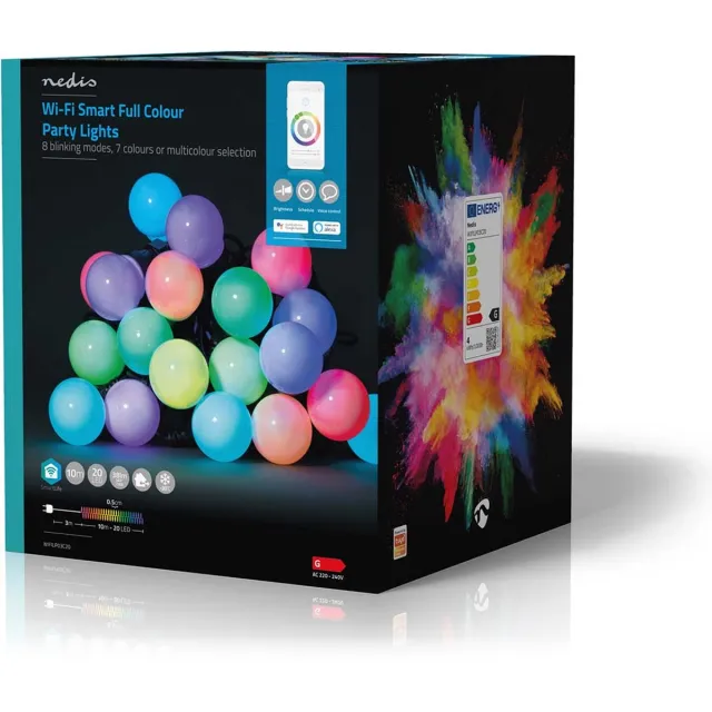 Nedis SmartLife Lichtsnoer - Feestverlichting - Wi-Fi - RGB / Wit - 20 LED's - 10 m