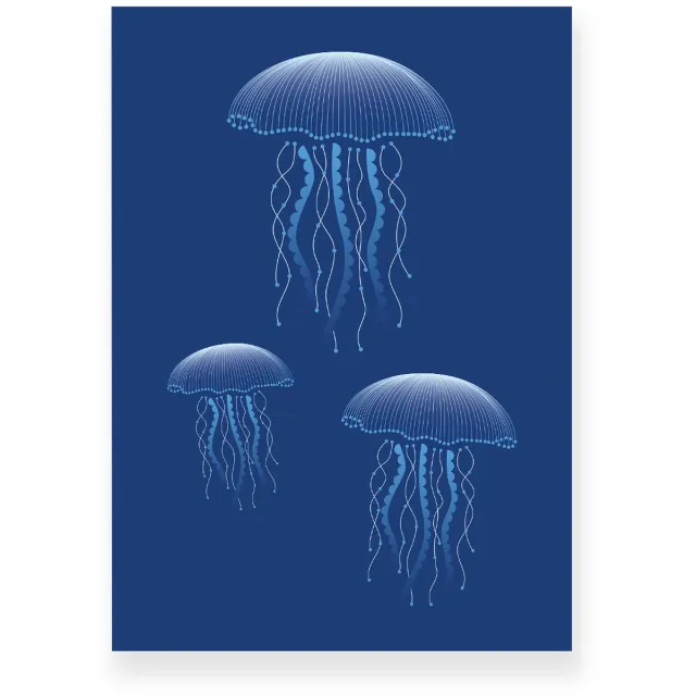 Yisual Poster 50x70 cm - Kwallen - Lichtblauw - Donkerblauw - Natuur - Modern - Muurdecoratie - Wanddecoratie