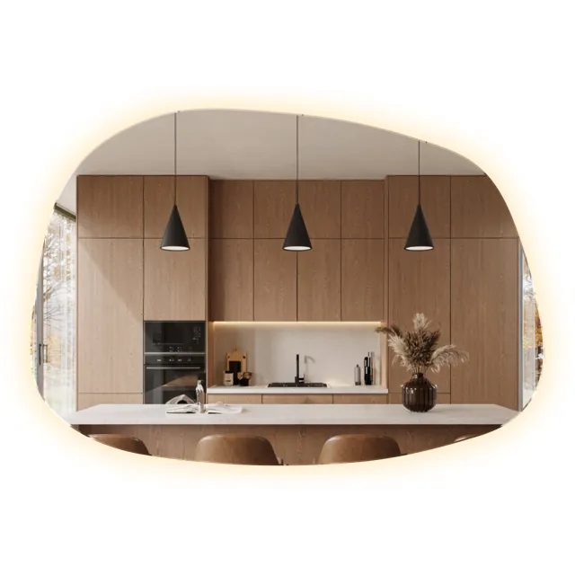 WallMuralia Spiegel vlek LED Warm licht - 78,5 x 57 cm - Spiegel asymmetrisch - Spiegel organische vorm - Decoratieve wandspiegel - Wandspiegel LED