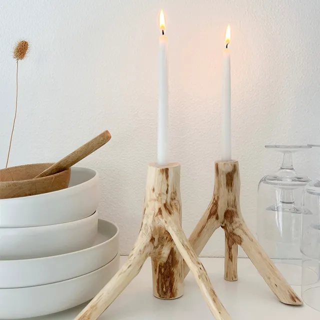 HomeDeco Decoratief Object – Kaarsenhouders – Hout – Handgemaakt – Set van 3 – Naturel