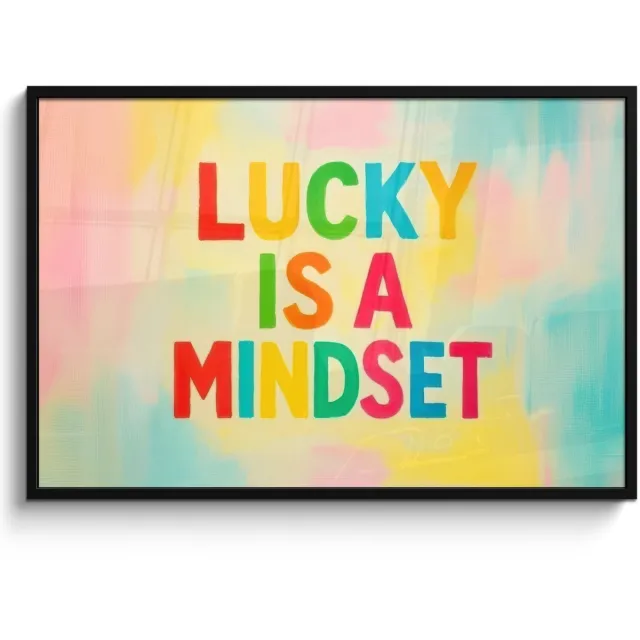 FrameYourWall Poster in lijst - Fotolijst 120x80 cm - Posters - Quote - Lucky - Regenboogkleuren - Posterlijst zwart - Decoratie - Wanddecoratie woonkamer - Muurdecoratie slaapkamer Quote - Lucky - Kleurrijk