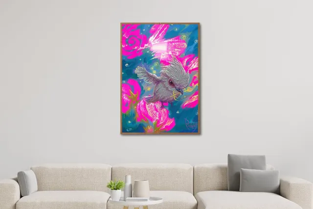 Studio Ignacio Poblet Golden Birds Series – The Messenger of Light #3 – A2 – Fine Art Paper – Giclée Art Print Roze