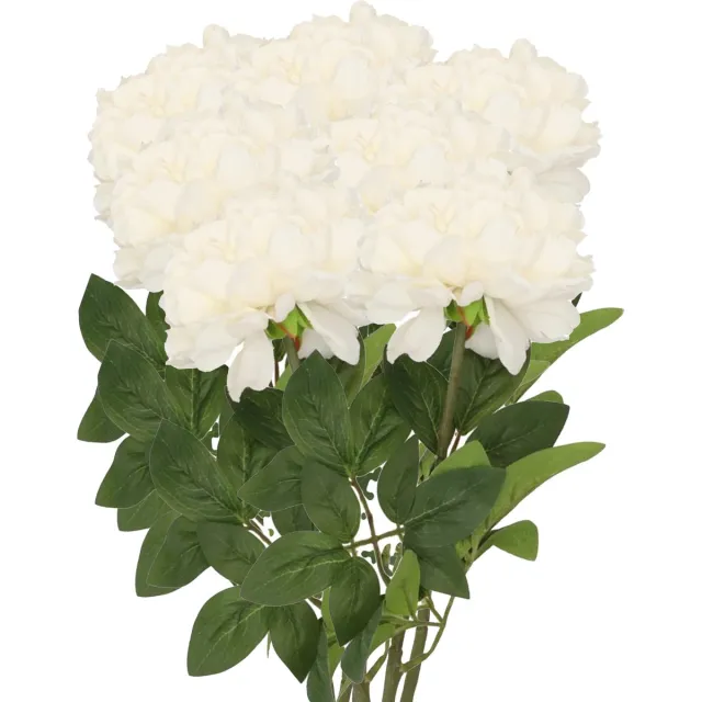 DK design Kunstbloemen boeket pioenroos - 8x - creme - zijde - 71 cm - decoratie bloemen
