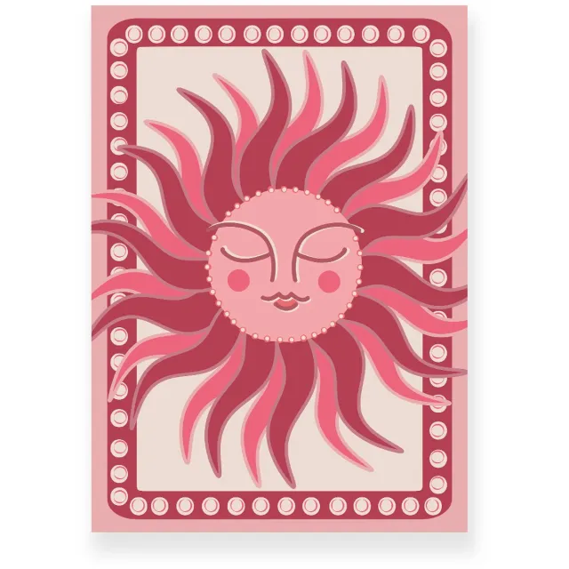 Yisual Poster 30x40 cm - Zon met gezicht - Roze - Beige - Boho - Spiritueel - Muurdecoratie - Wanddecoratie