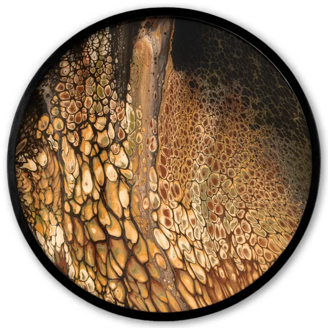 FrameYourWall Poster in lijst Rond - Fotolijst 40x40 cm - Posters - Acrylverf - Pouring - Bruin - Ronde posterlijst zwart - Decoratie - Wanddecoratie woonkamer - Muurdecoratie slaapkamer