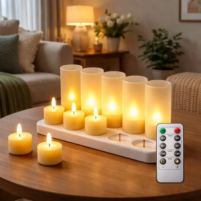 HappyLEDS Oplaadbare Waxinelichtjes 12x - Theelichtjes Oplaadbaar - 75+ uur brandtijd - Led Kaarsen met Afstandsbediening - Flikkerende Vlam - Nep kaarsen - Kerst Kaarsen Rood/Wit