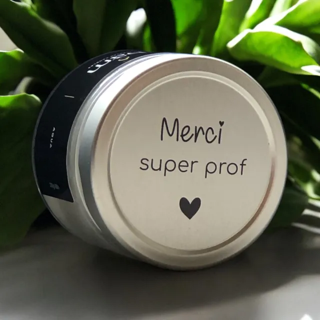 Bam Vanille geurkaars met opschrift "super prof" - met 2 wieken in een basic potje - 60 branduren (210g) - cadeautip - geschenk - vegan transparant
