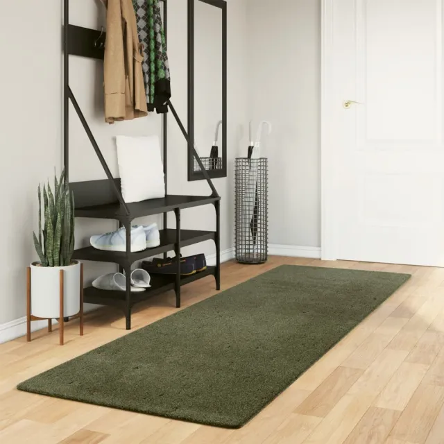 vidaXL Rug HUARTE Green 80 x 250 cm 100% Polyester Plat, foto 2