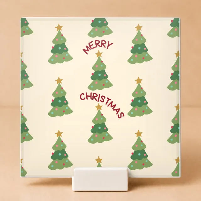 Bedruk King Gezellige Merry Christmas Kerstboom Tegel – Feestelijke Keramische Kersttegel voor Kerstfans en Kerstdecoratie Liefhebbers - 15 x 15 cm met houder Wit