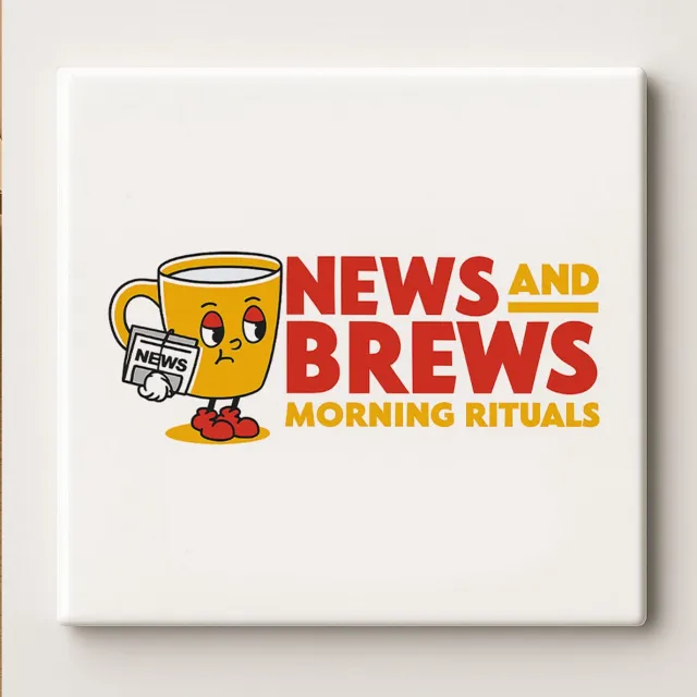 Nevolis News and Brews Morning Rituals Keramische Tegel 15x15 cm – Grappig Koffiekopje met Krant Ontwerp – Perfecte Wanddecoratie & Cadeau voor Koffieliefhebbers Multi Color