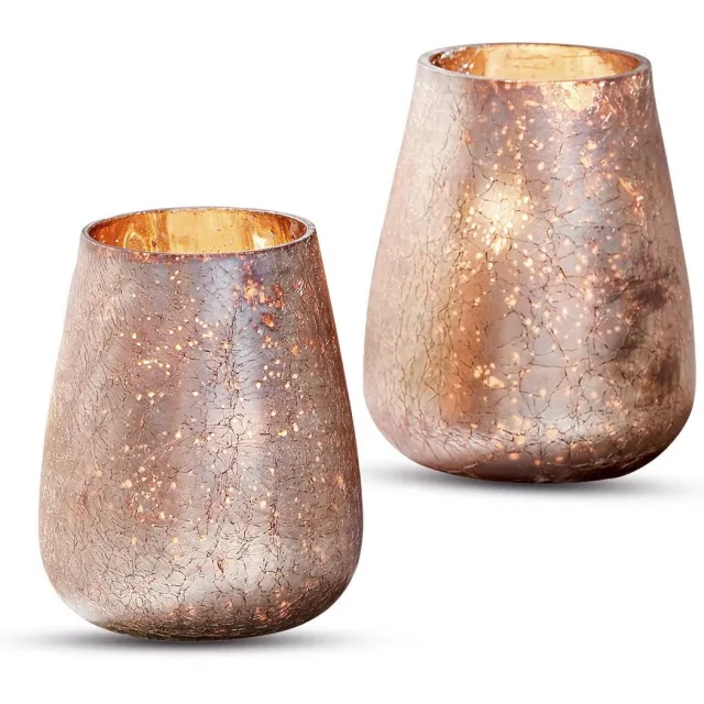 Loberon Windlicht set van 2 Chanut roze/goudkleurig