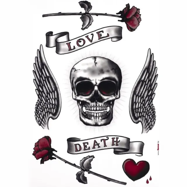 Komar Muursticker - Schedel met Rozen en Hartjes - Doodshoofd - Zelfklevend - Muurdecoratie - Stickers - Love / Death 50 x 70 cm - Komar Multi colour
