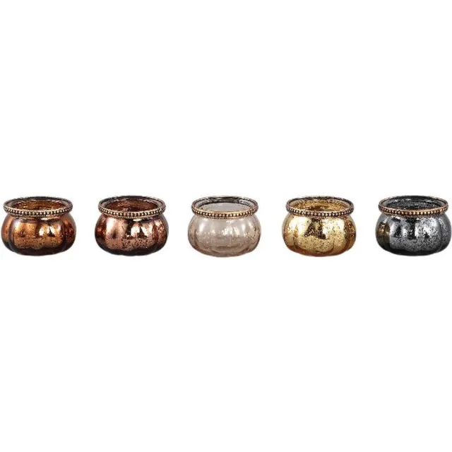 PTMD COLLECTION PTMD Windlicht Cailyn - 9x9x5 cm - Glas - Meerkleurig - Set van 5