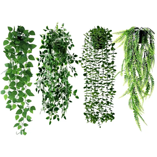 HOOMstyle Set van 4 kunstmatige hangplanten - nephangplanten - geschikt voor elke ruimte - groen N/A